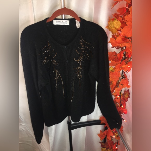 Karen Scott Evening | Women’s Black Cardigan Sweater with Bead Embellishments - Picture 10 of 10